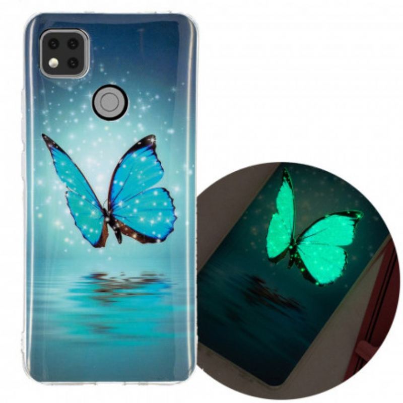 Coque Xiaomi Redmi 9C Papillon Bleu Fluorescente