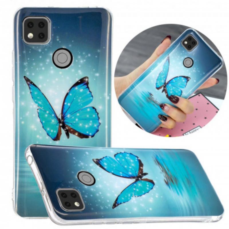 Coque Xiaomi Redmi 9C Papillon Bleu Fluorescente