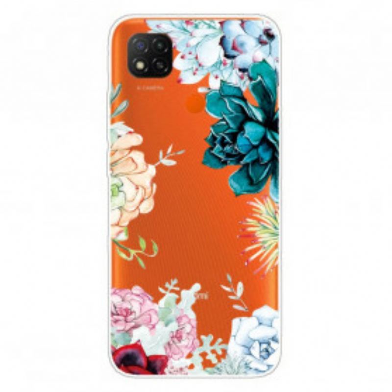 Coque Xiaomi Redmi 9C Transparente Fleurs Aquarelle