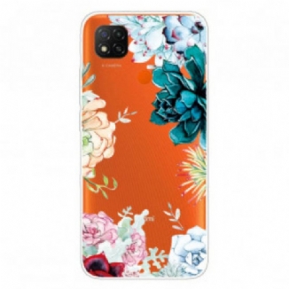 Coque Xiaomi Redmi 9C Transparente Fleurs Aquarelle