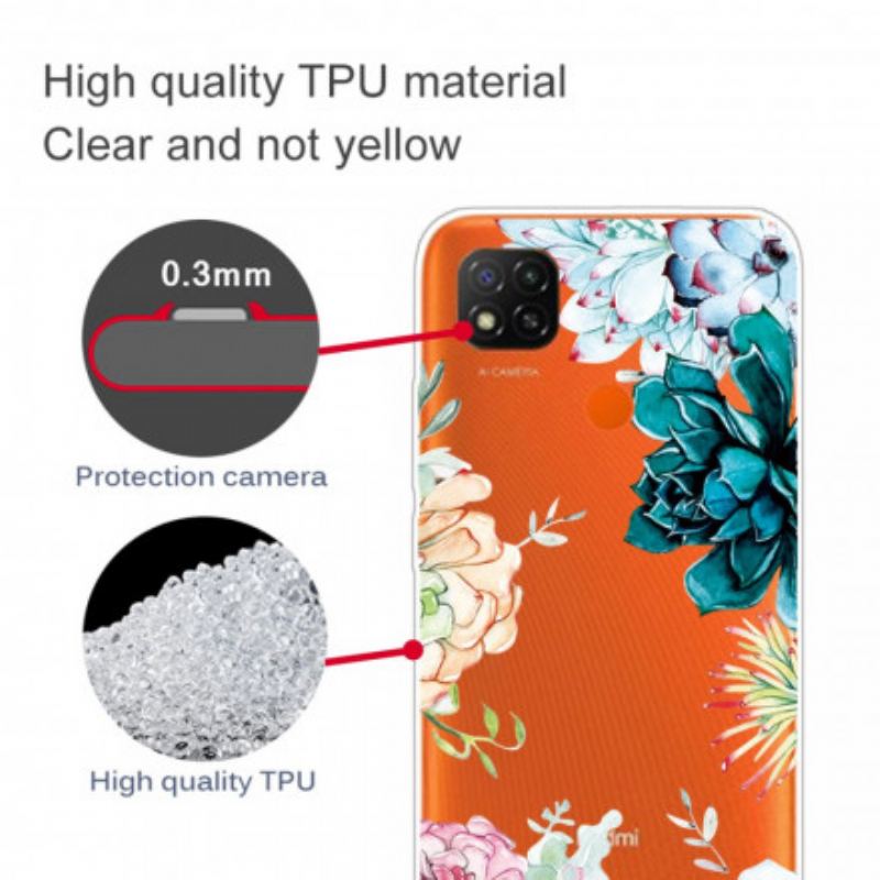 Coque Xiaomi Redmi 9C Transparente Fleurs Aquarelle