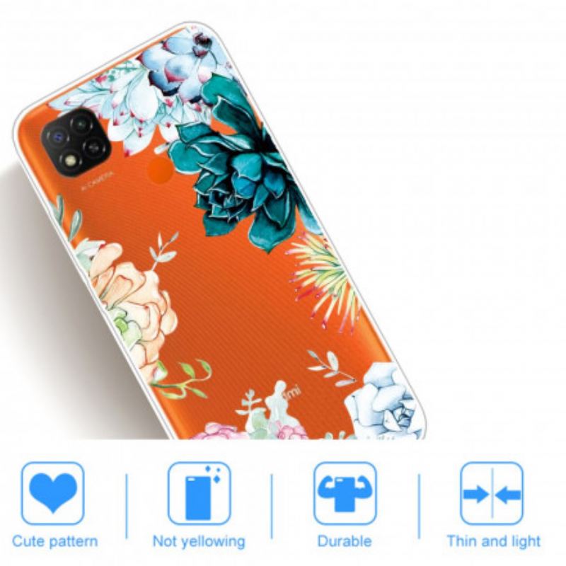 Coque Xiaomi Redmi 9C Transparente Fleurs Aquarelle