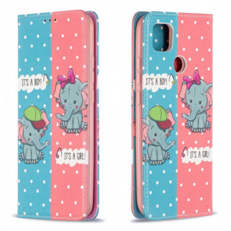 Flip Cover Xiaomi Redmi 9C Bébés Éléphants