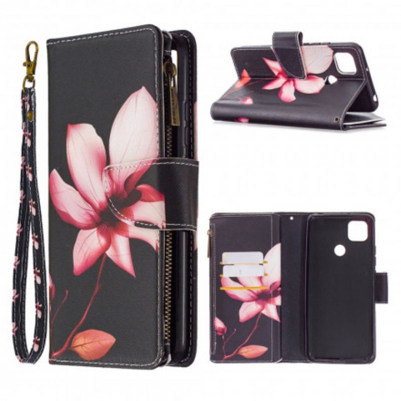 Housse Xaiomi Redmi 9C Poche Zippée Fleur