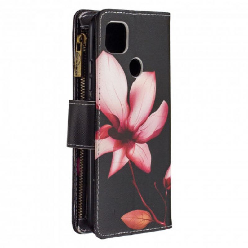 Housse Xaiomi Redmi 9C Poche Zippée Fleur