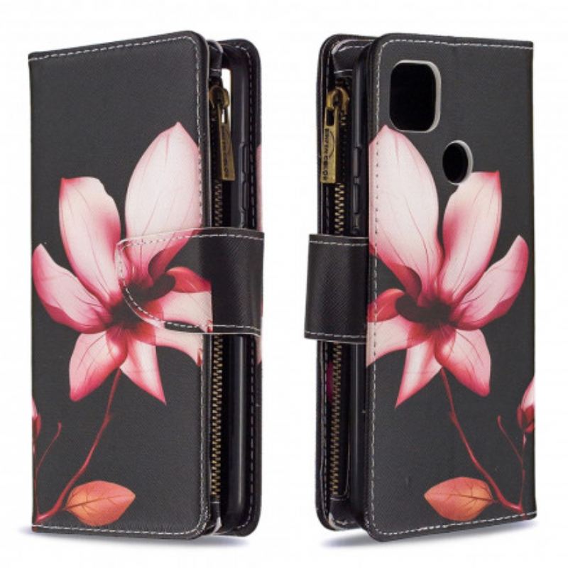 Housse Xaiomi Redmi 9C Poche Zippée Fleur