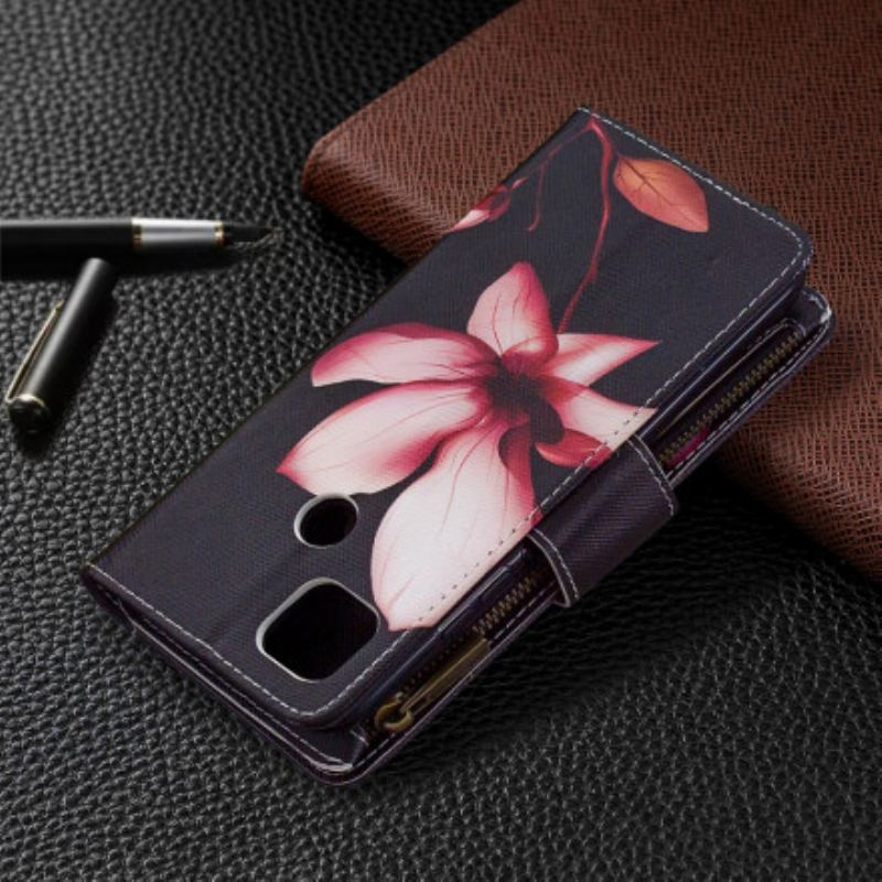 Housse Xaiomi Redmi 9C Poche Zippée Fleur