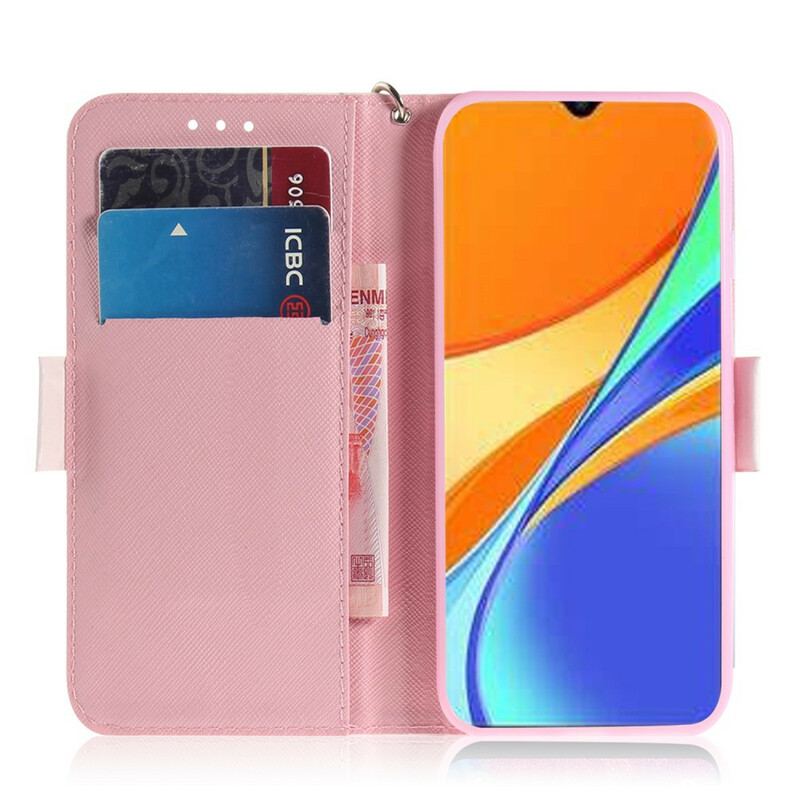 Housse Xiaomi Redmi 9C Branche en Fleurs à Lanière