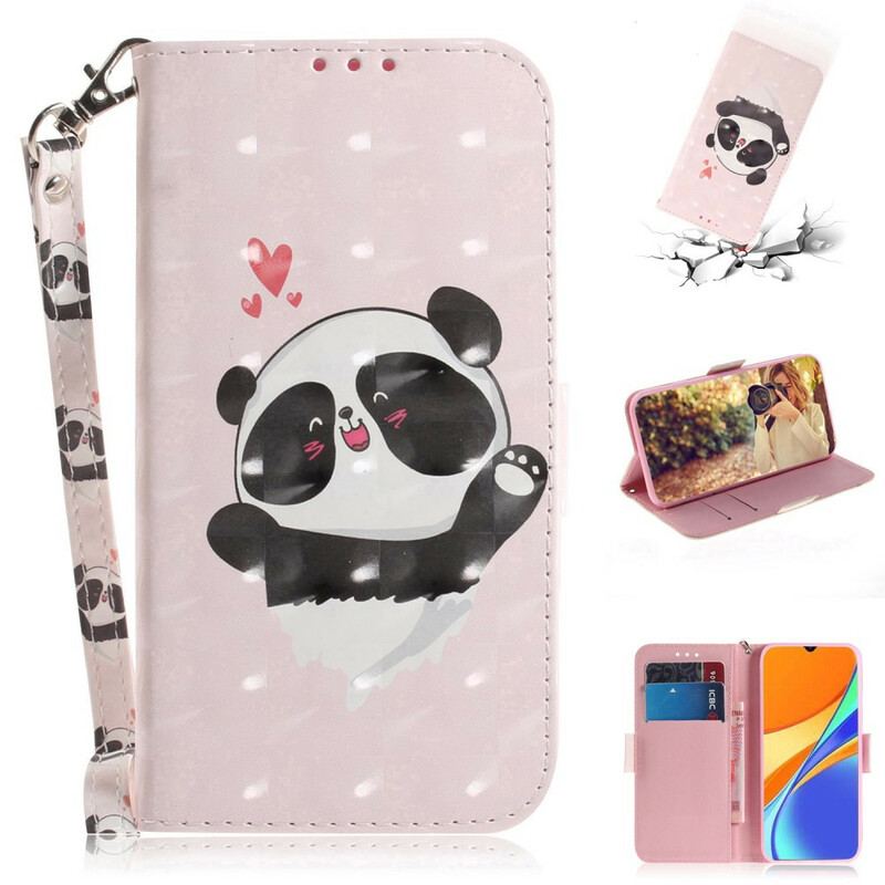 Housse Xiaomi Redmi 9C Panda Love à Lanière