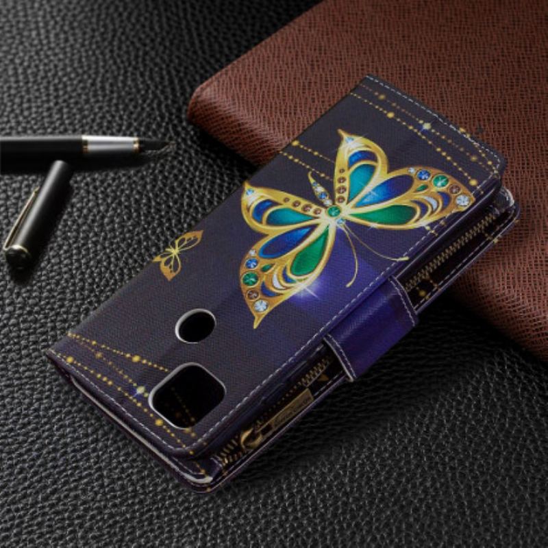 Housse Xiaomi redmi 9C Poche Zippée Papillons