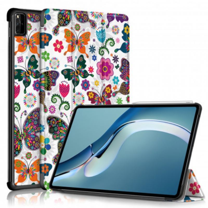 Smart Case Huawei MatePad Pro 12.6 (2021) Renforcée Papillons et Fleurs Rétros