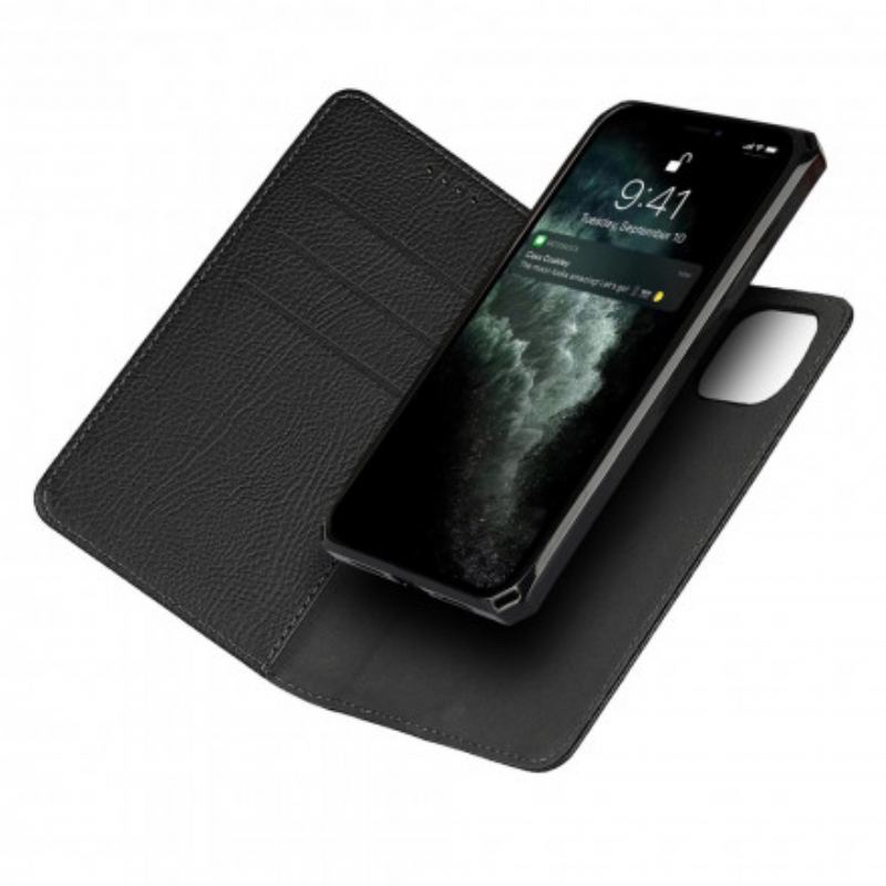 Flip Cover iPhone 11 Pro Max Cuir Litchi Véritable Coque Détachable