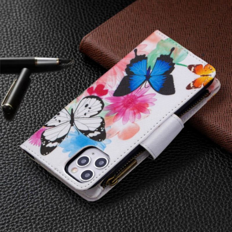 Housse iPhone 11 Pro Max Poche Zippée Papillons