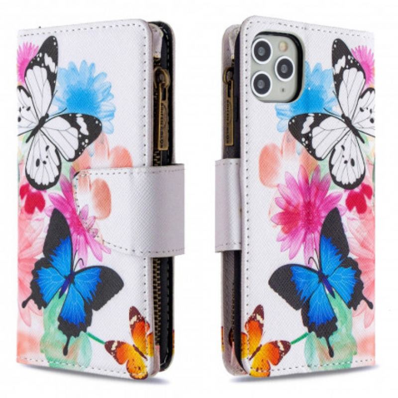 Housse iPhone 11 Pro Max Poche Zippée Papillons