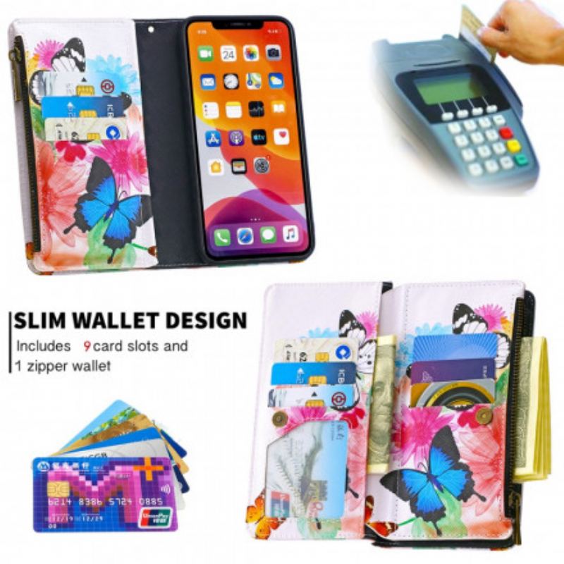 Housse iPhone 11 Pro Max Poche Zippée Papillons