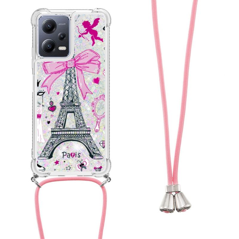 Coque Xiaomi Redmi Note 12/Poco X5 5G à Cordon Paillettes Tour Eiffel