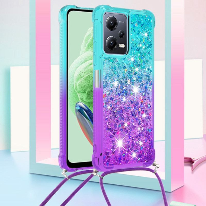 Coque Xiaomi Redmi Note 12/Poco X5 5G à Cordon Silicone Paillettes