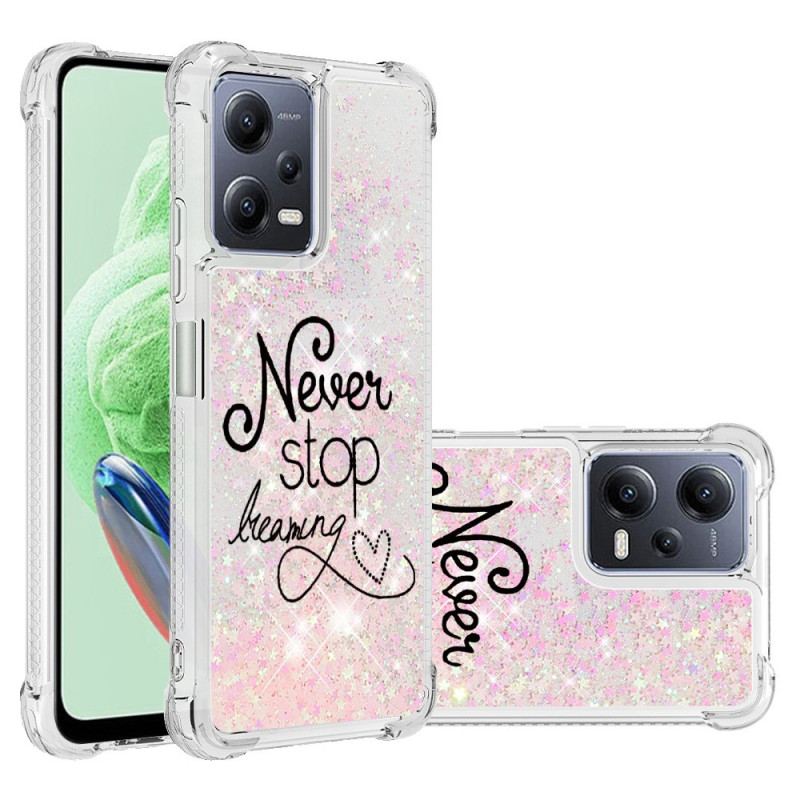 Coque Xiaomi Redmi Note 12/Poco X5 5G Paillettes Never Stop Dreaming