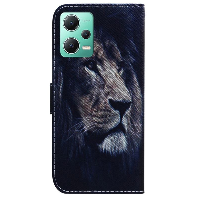 Housse Xiaomi Redmi Note 12/Poco X5 5G Dreaming Lion à Lanière