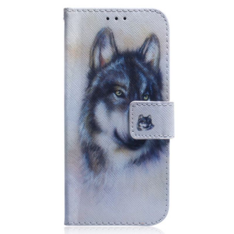 Housse Xiaomi Redmi Note 12/Poco X5 5G Loup Aquarelle à Lanière