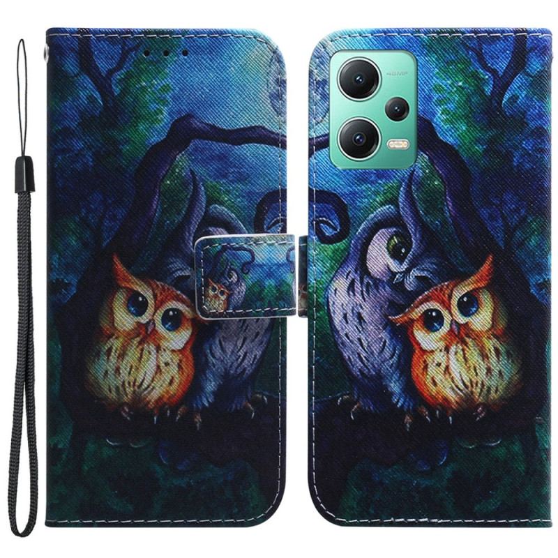 Housse Xiaomi Redmi Note 12/Poco X5 5G Peinture Hiboux à Lanière