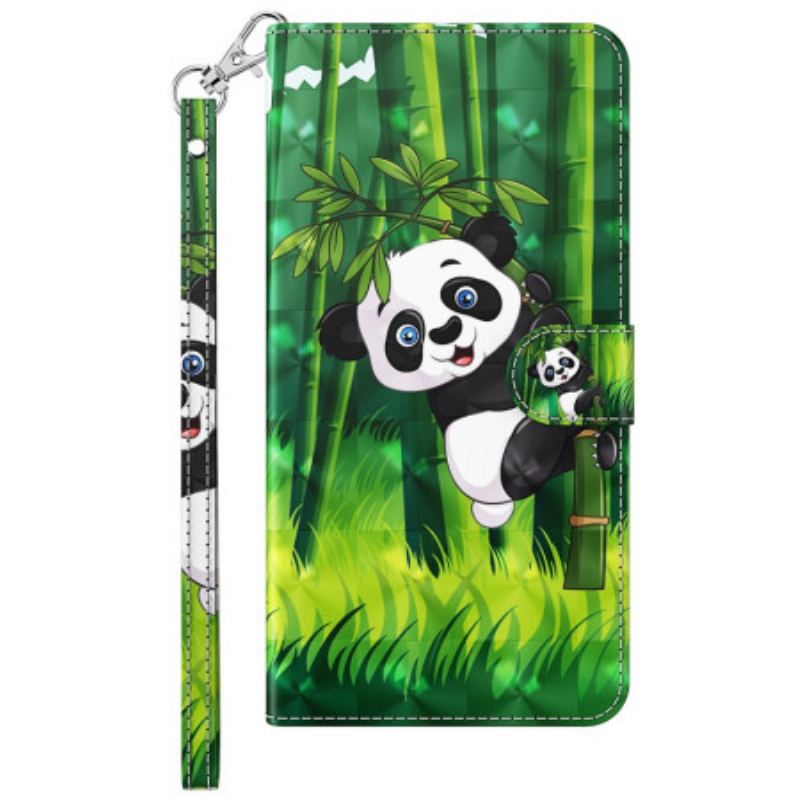 Housse Moto G73 5G Panda et Bambou à Lanière