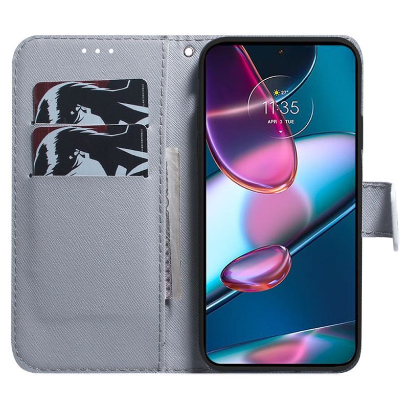 Housse Moto G73 5G Peinture Hiboux à Lanière