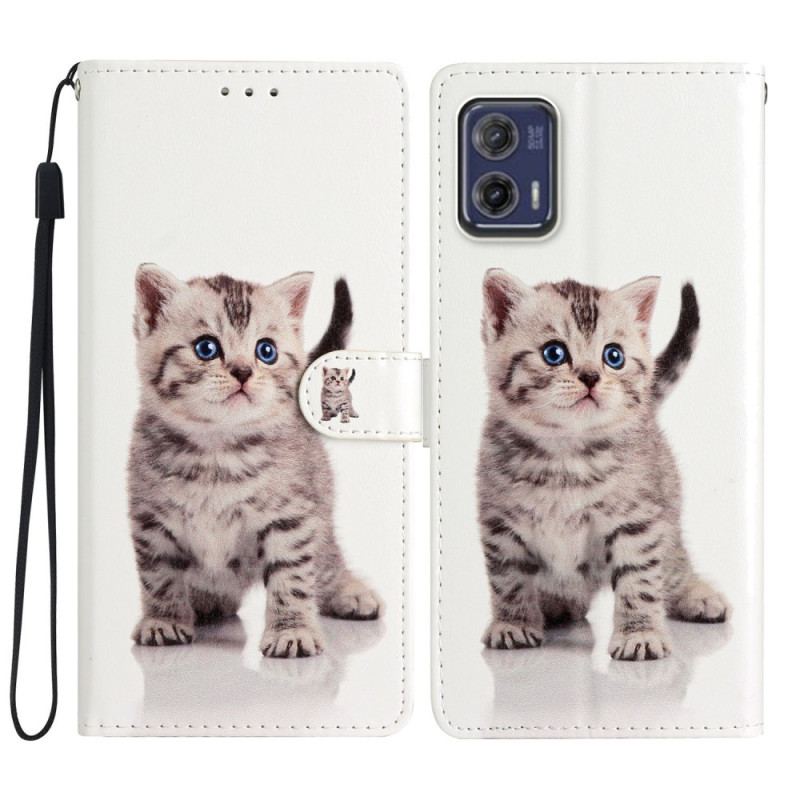 Housse Moto G73 5G Petit Chaton à Lanière