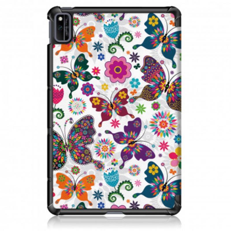 Smart Case Huawei MatePad New Renforcée Papillons et Fleurs Rétros