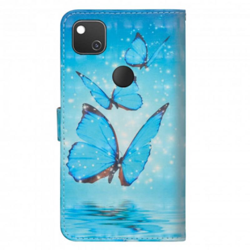 Housse Google Pixel 4a Papillons Bleus Volants