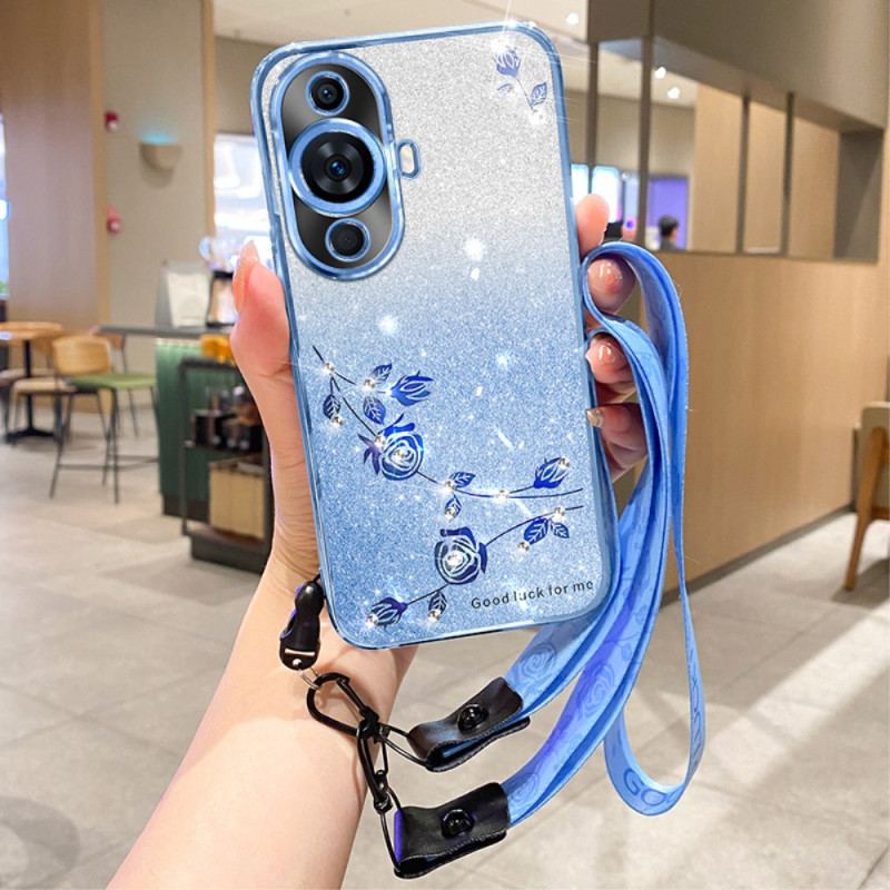 Coque Huawei Nova 11 Pro Paillettes Strass avec Lanière