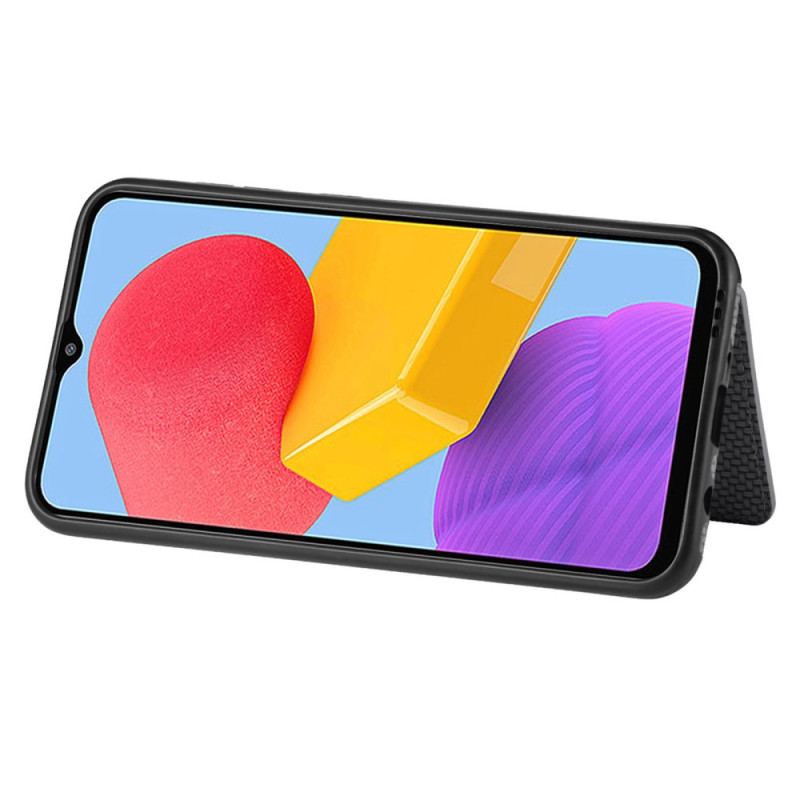 Coque Samsung Galaxy M13 Fibre de Carbone et Portefeuille Magnétique