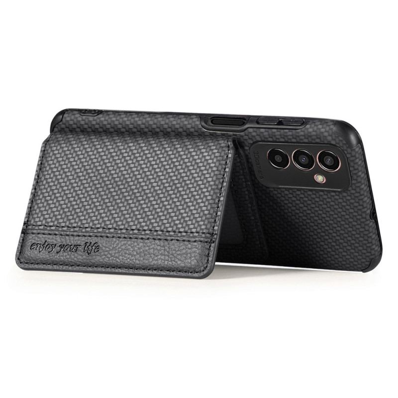 Coque Samsung Galaxy M13 Fibre de Carbone et Portefeuille Magnétique