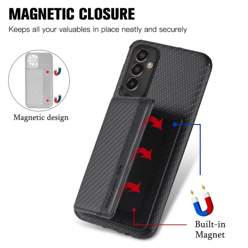 Coque Samsung Galaxy M13 Fibre de Carbone et Portefeuille Magnétique