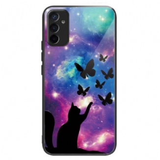 Coque Samsung Galaxy M13 Verre Trempé Chat et Papillons