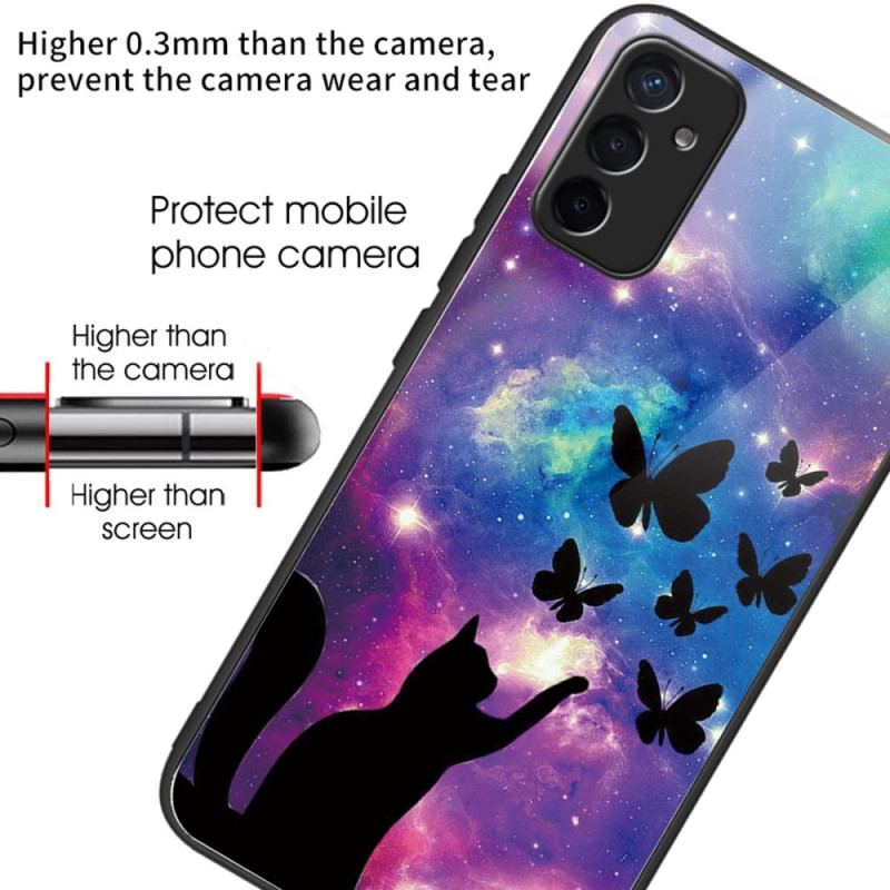 Coque Samsung Galaxy M13 Verre Trempé Chat et Papillons