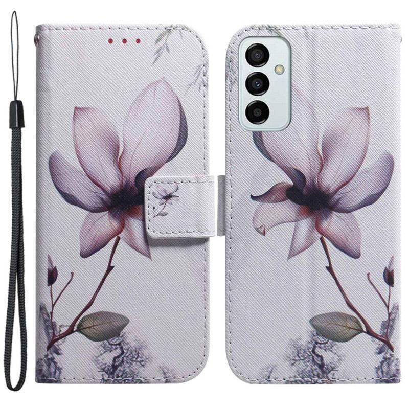 Housse Samsung Galaxy M13 Fleur Vintage à Lanière