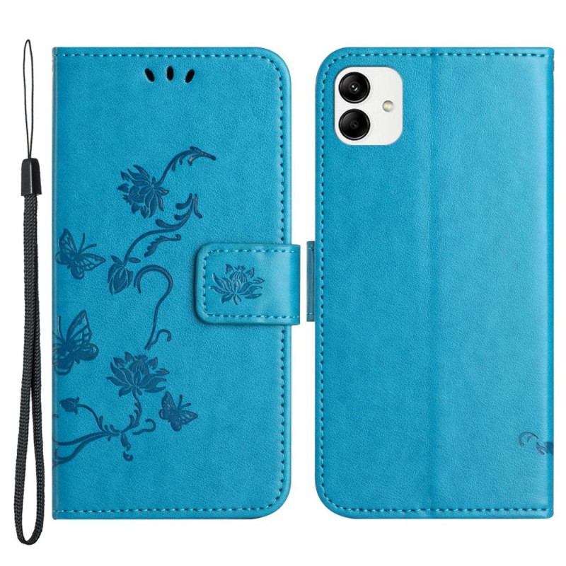 Housse Samsung Galaxy M13 Fleurettes à Lanière