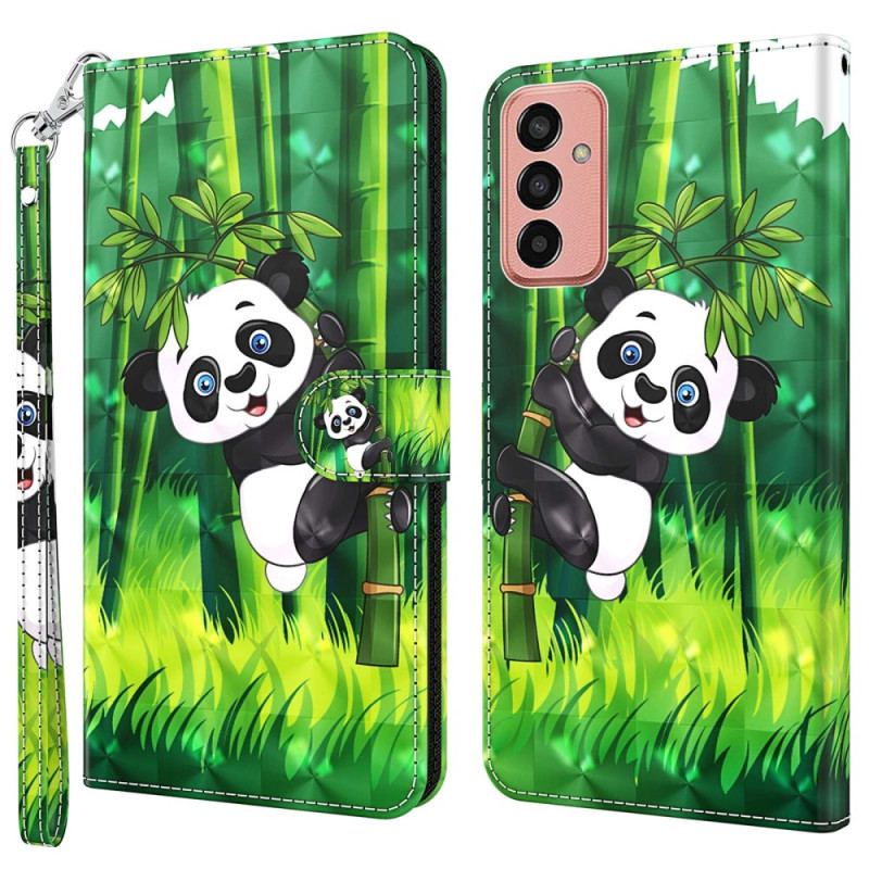 Housse Samsung Galaxy M13 Panda et Bambou avec Lanière