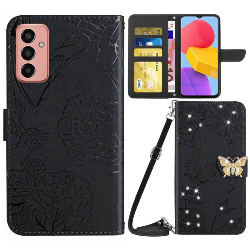 Housse Samsung Galaxy M13 Papillon Breloque et Bandoulière