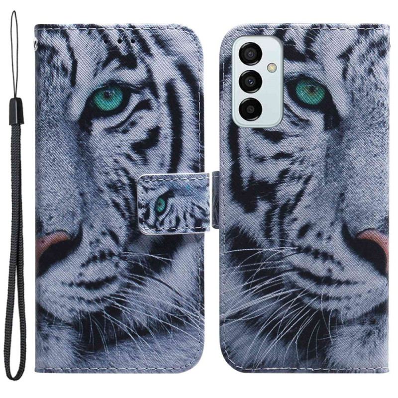 Housse Samsung Galaxy M13 Tigre Blanc à Lanière