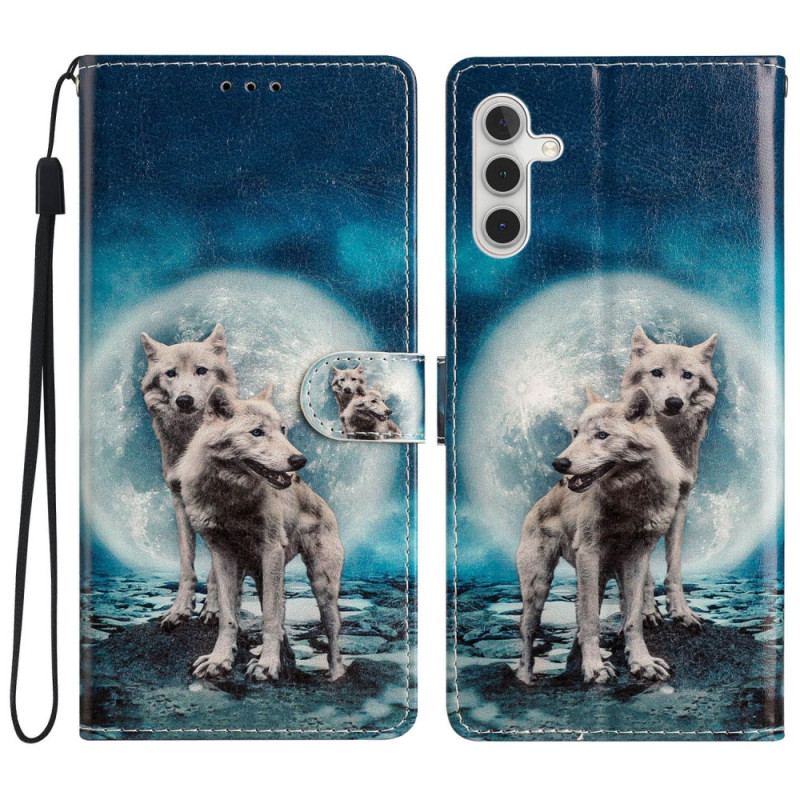 Housse Samsung Galaxy 54 5G Loup sous Lune avec Lanière