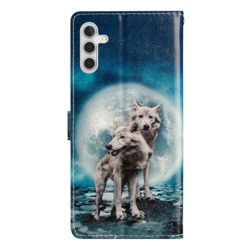 Housse Samsung Galaxy 54 5G Loup sous Lune avec Lanière