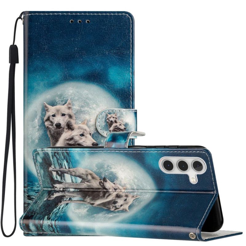 Housse Samsung Galaxy 54 5G Loup sous Lune avec Lanière