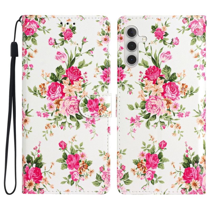 Housse Samsung Galaxy A54 5G Fleurs Liberty à Lanière