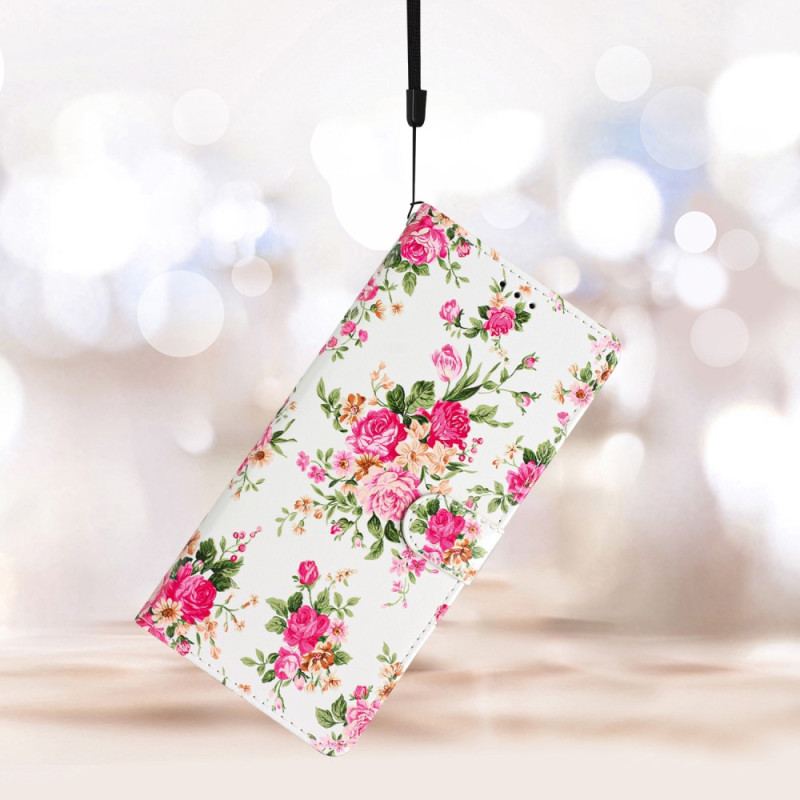 Housse Samsung Galaxy A54 5G Fleurs Liberty à Lanière