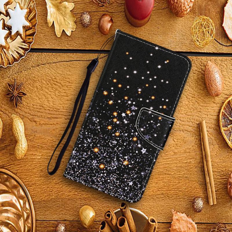 Housse Samsung Galaxy A54 5G Fond Noir et Paillettes à Lanière