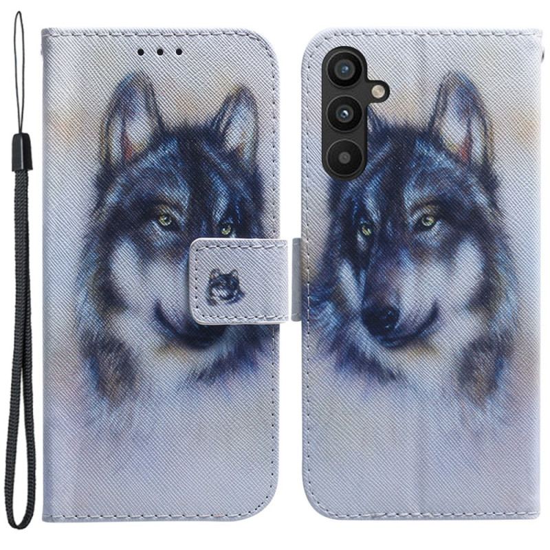 Housse Samsung Galaxy A54 5G Loup Aquarelle à Lanière