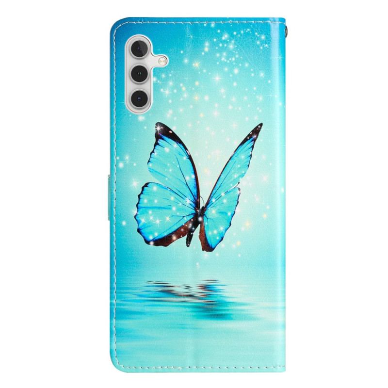 Housse Samsung Galaxy A54 5G Papillon Bleu à Lanière