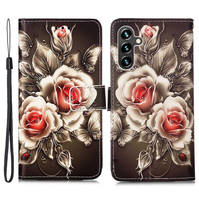 Housse Samsung Galaxy A54 5G Roses à Lanière